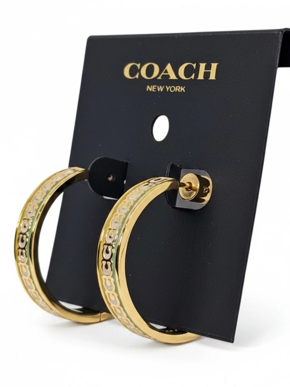 Coach Yellow Green Thick Hoops Gold trim NEW $119 - Picture 2 of 3